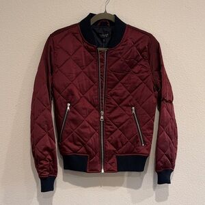 Topshop Quilted Bomber Jacket in Wine